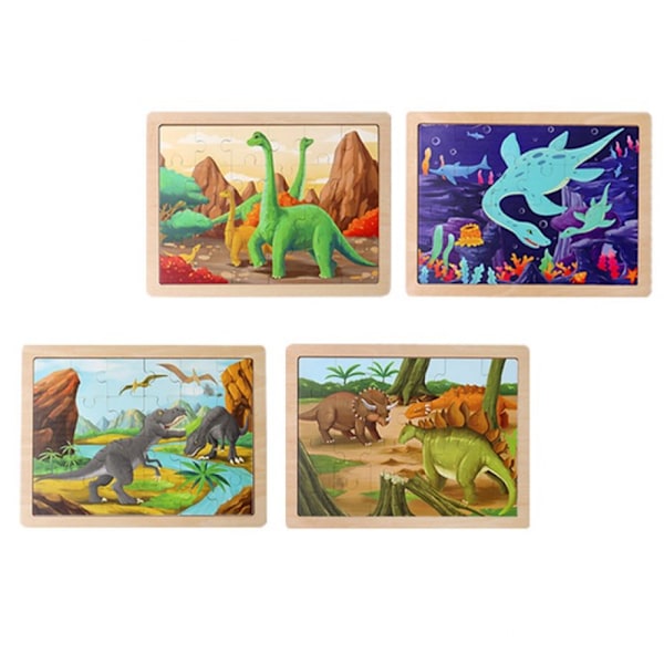 Träpussel med dinosaurier för barn i åldrarna 3-8, 4 paket med 24 pussel