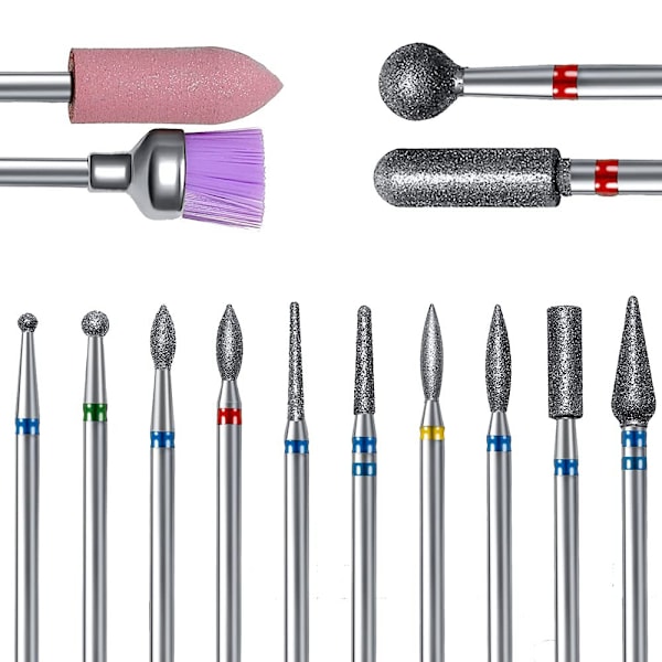 14 st Nagelborr Bits Sander Tips Professionell Diamant Borttagningskit Akryl Gel Nagelhandsband Akryl Karbidverktyg f
