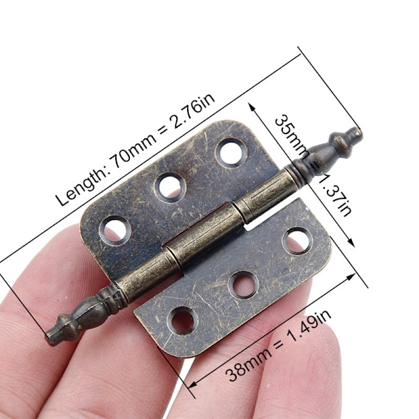 Sett med 4, 70 x 35 mm, antikke bronsefargede metallhengsler, jernhengsler, klassisk design, for skap, dører, kister,