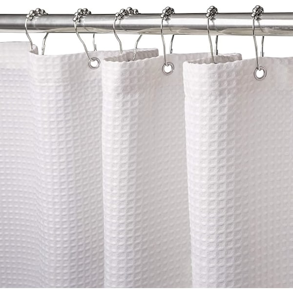 Våffelmönstrad Duschdraperi (Vit 180*200cm), Badkar Mögelresistent Tyg Duschdraperi med Metallringar, Solid Bat