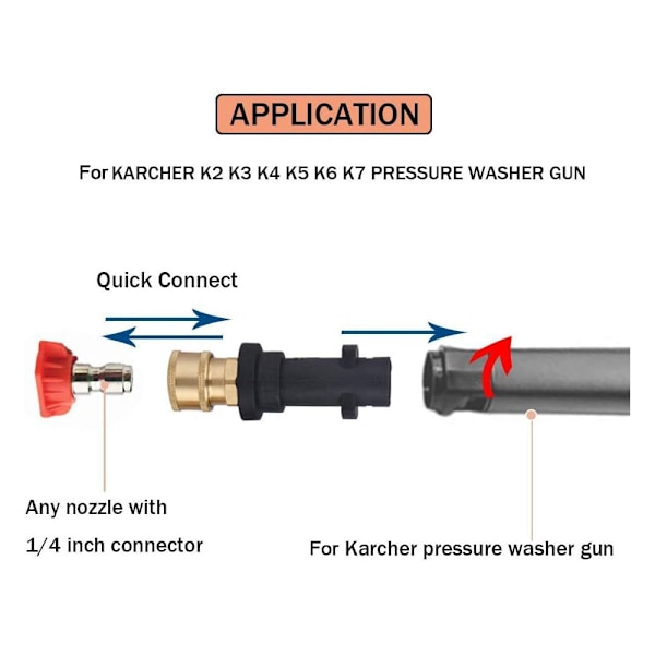 Adapter til højtryksrenserpistol med 1/4'' hurtigkobling hun-fitting kompatibel med Karcher/Kärcher