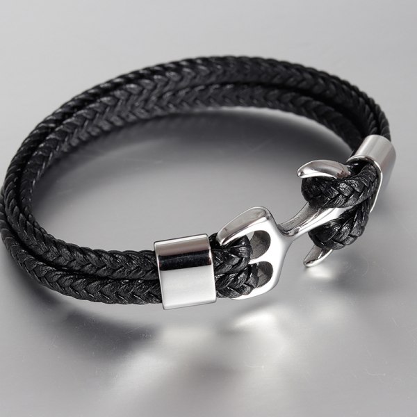 Svart Ankerarmband i Högkvalitativt Läder - Present till Män T