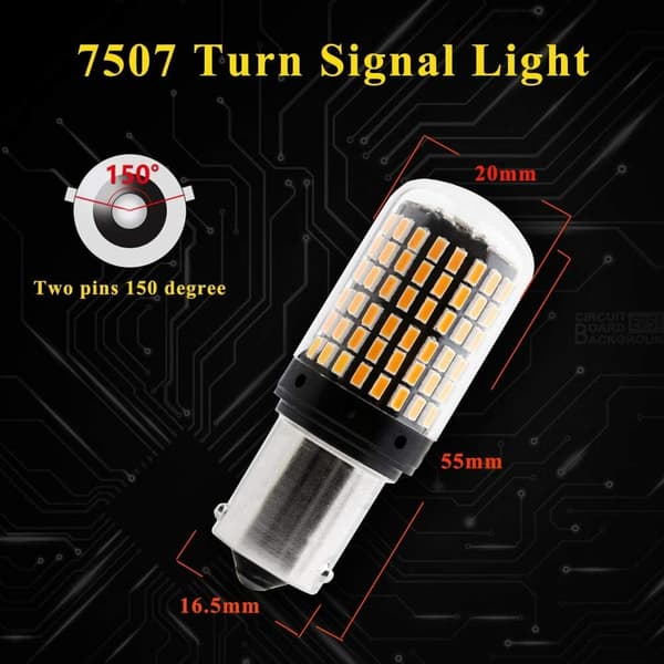 2 stk Amber 7507 LED-pære Ingen Hyper Flash 1156 BAU15S PY21W Tu