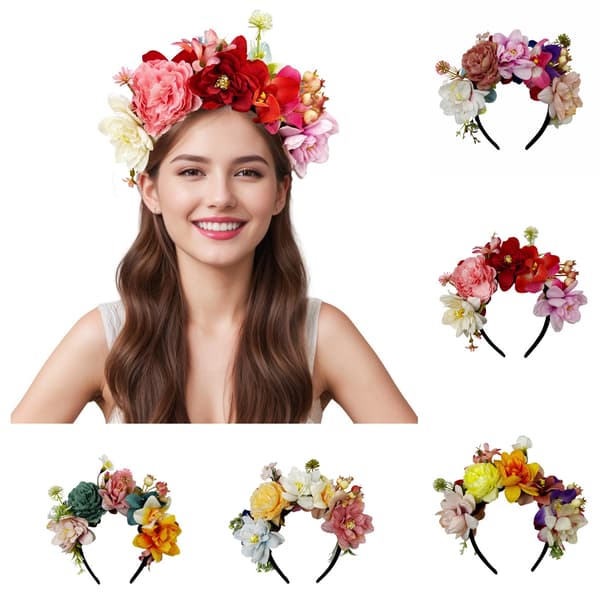 3 stk. Kunstig Blomsterhodebånd, Blomsterkrone, Strandbryllupshodebånd