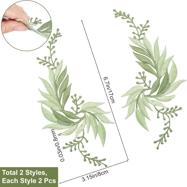 4 stk. broderede patches strygejern blad blomster blonde applikation natur F