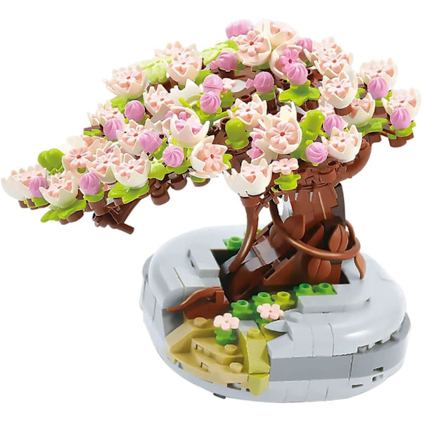 Mini Byggeklodser Sakura Plant Bonsai Model Sæt, Kreativ DIY Simulation Kirsebærblomst Blomster Botanisk Samling C