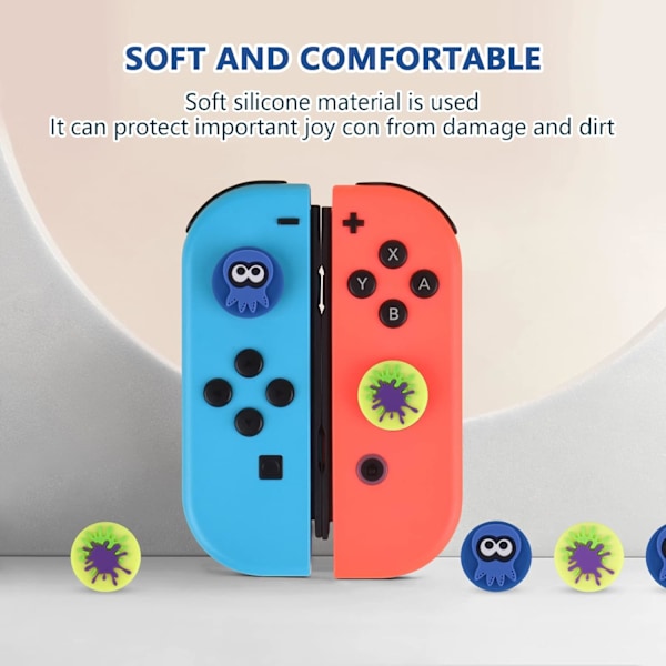 Octopus & Ink 4PCS Tommelfingergreb Hætter til Switch/Switch OLED/Switch Lite Blød Silikone Joy C