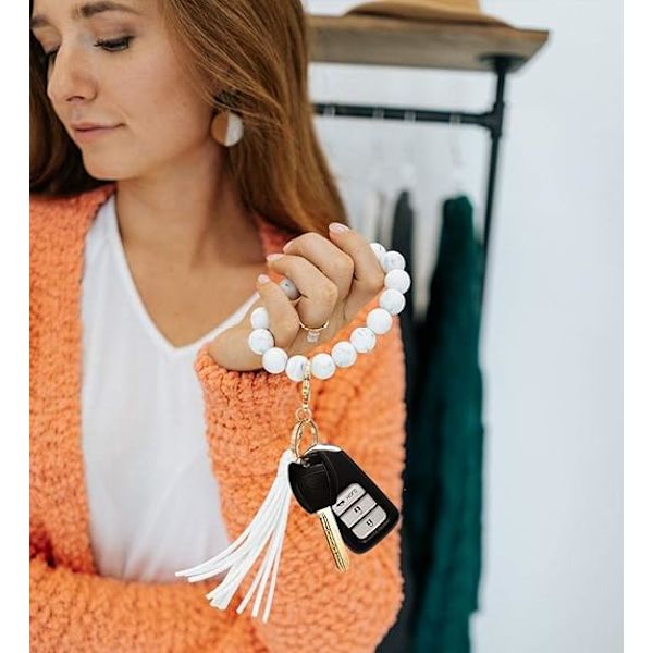 Silikon Nøglering Armbånd Perlet Wrislet Nøglering Bærbar Hus Bil Nøgler Ring Holder E
