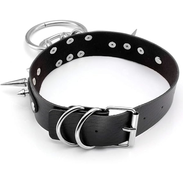 Sort Goth Punk PU Læder Choker O Ring Halskæde Unisex