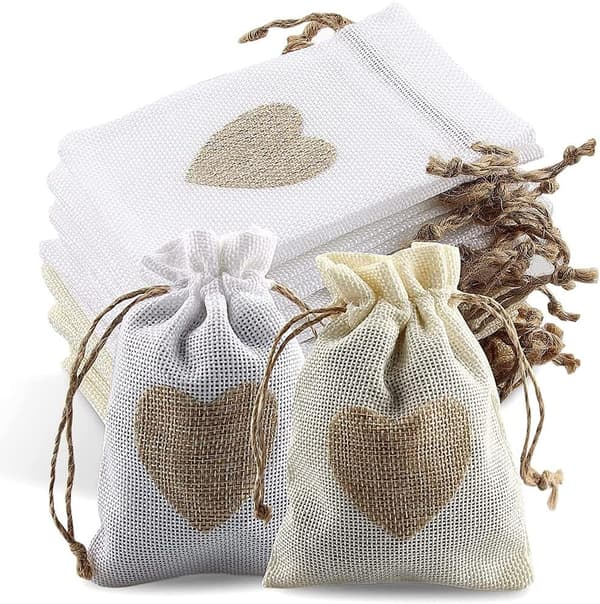40 stk. Burlap-poser med snørelukning, Jute-pose, B