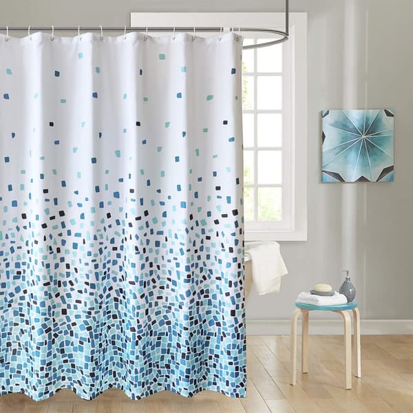 180 x 200cm Mosaikk Blå Dusjforheng Polyester Stoff Baderomsforheng Mugg & Mugg Resistent Wi