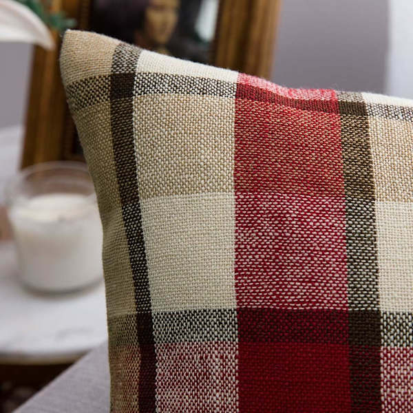 2-pack Dekorativa Kuddfodral Rutiga Rutor Tartan Linne Rustik Lanthus Stil Kvadratisk Kuddfodral för Höst
