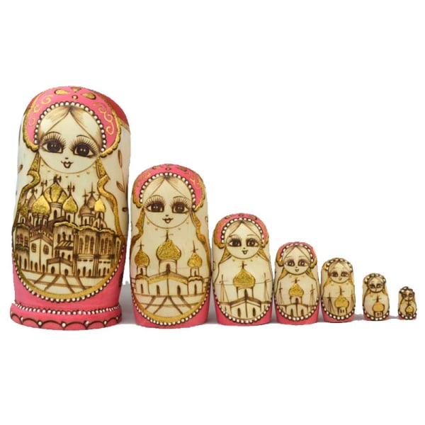 Nesting Dolls, 7 stycken, Serie av ryska Matryoshka-dockor