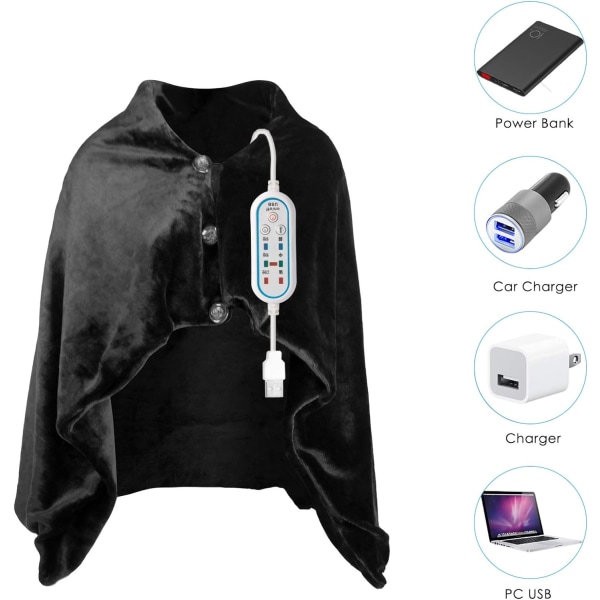 Eluppvärmd filt, USB uppvärmd sjal, elektrisk uppvärmd ponch