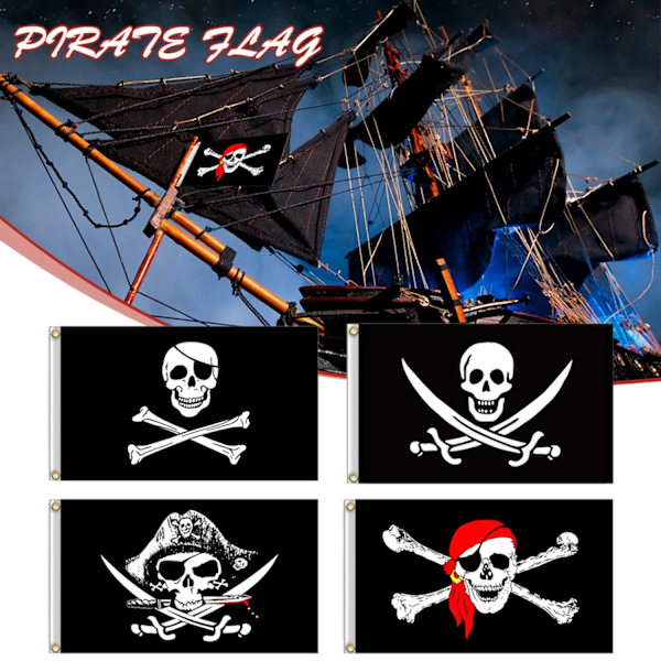 Pirat-skalle och korsbenaflagga, trasig läskig piratbanner