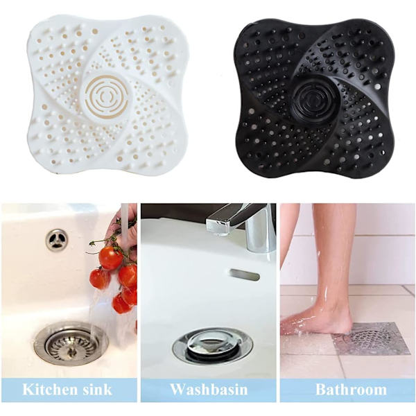 Sett med 4 silikon avløpsfilter, dusjhårfilter, avløpsbeskyttelse