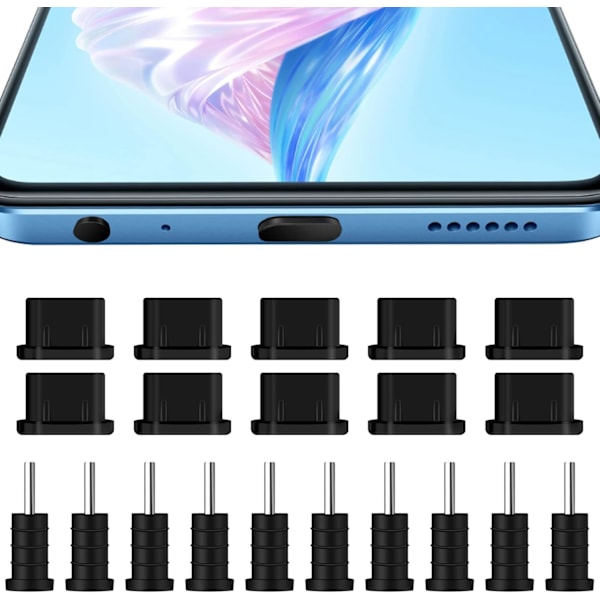 10 par USB-laddningsport dammskydd pluggar set USB typ C anti-damm pluggar för typ C laddning
