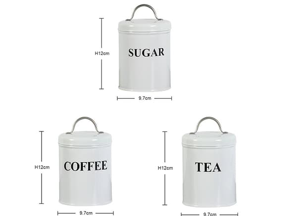 Kitchen Craft 3-delad vit te-, kaffe- och sockerförvaringsset, St