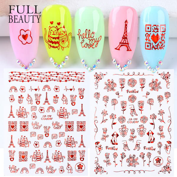 Neglestickers Valentinsdag-serie Roser Hjerter Håndmalt L