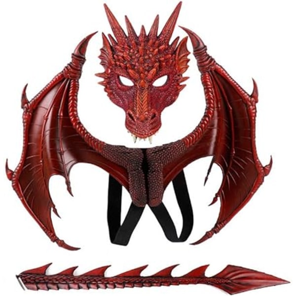 Ett-sett (rød) Halloween Mardi Gras Demon Dragon Wings Cosplay Cos