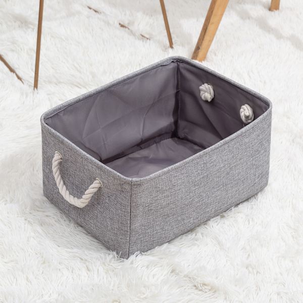 Foldbar Opbevaringsboks (41CM*31CM*20CM) lavet af tykt lærred med rebhåndtag (Vaskbar, Grå) Q