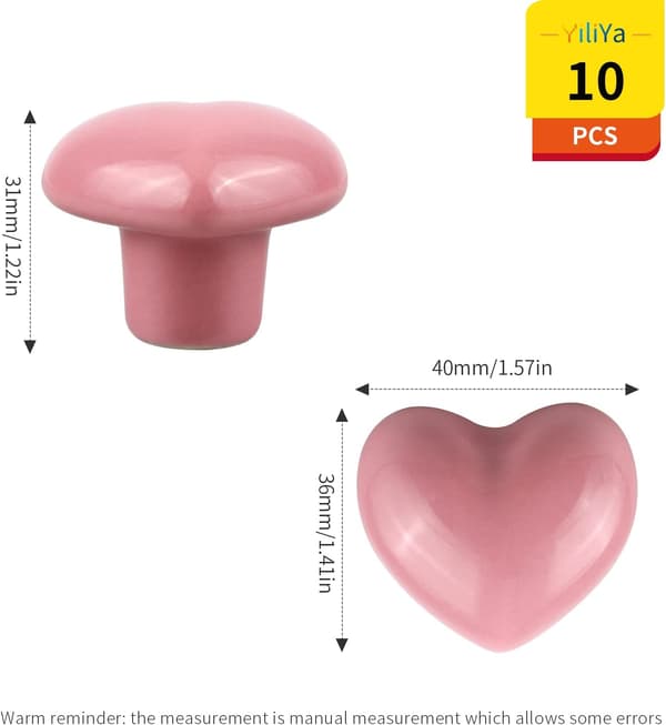 10-pack Dörrknoppar, Hjärtformade Knoppar, Möbelknoppar för Garderober, Rosa Keramiska Knoppar för Barnrum