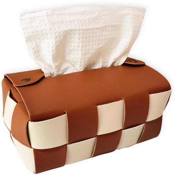 Tissue Box Cover, Rektangulær Tissue Box Holder, (Brun) Leather Tis