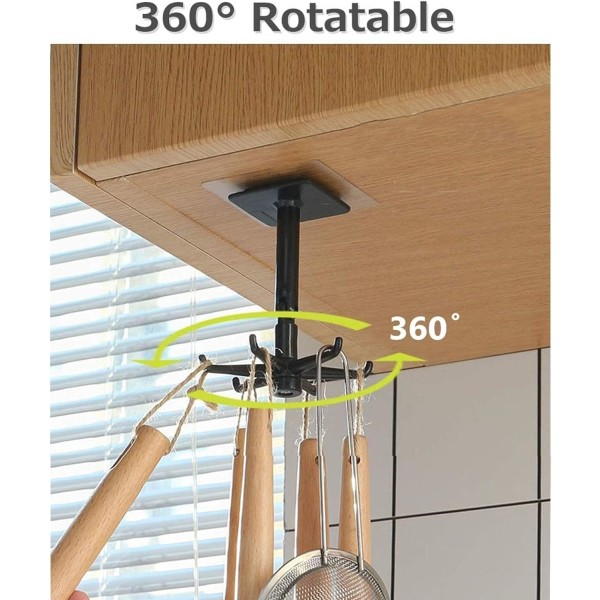 Sett med 4 360° roterende kroker, spikersfri roterende hylle, stabilisator L