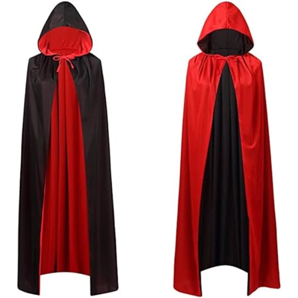 Vampyr Cape Hooded Sort Rød Vendbar Kappe til Halloween Part