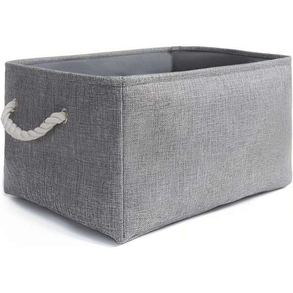 Foldbar Opbevaringsboks (41CM*31CM*20CM) lavet af tykt lærred med rebhåndtag (Vaskbar, Grå) Q