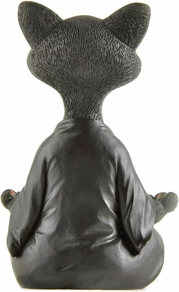 (sort/L)Meditationskattestatue, Lunefuld Sort Kattefigur, Ind