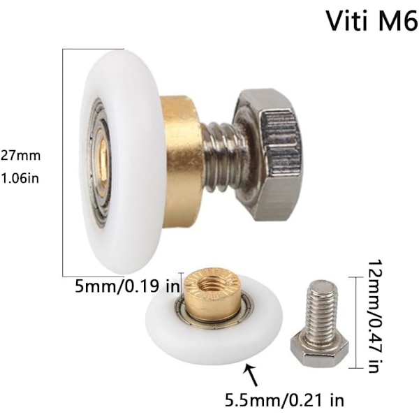 27MM Skyvedør, 8 PCS Dusjruller, Dusjruller, Rull C