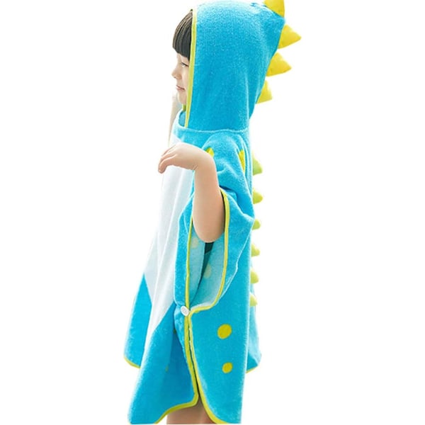 Blue Kids Cotton Hooded Towel Cartoon Dinosaur Bathrobe Bath Poncho Towel for Boys Girls