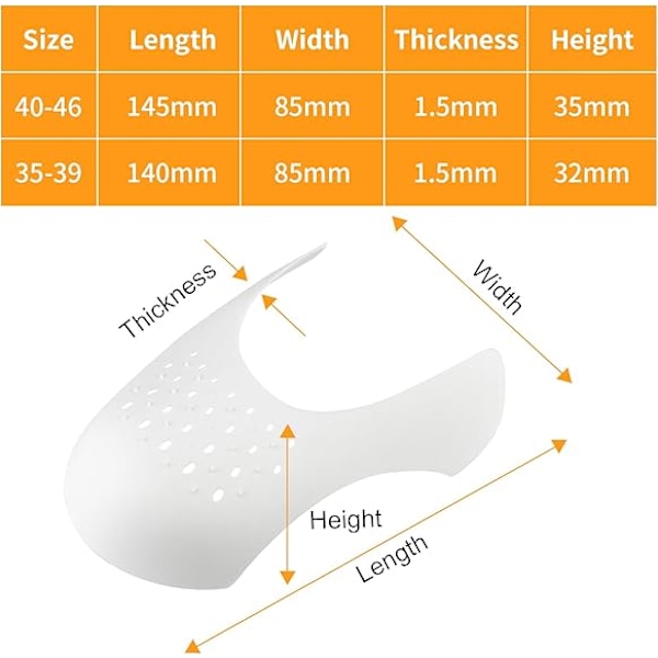 Hvit 3,5 cm høy 3 par sko brettebeskytter tåbeskytter for å forhindre spo
