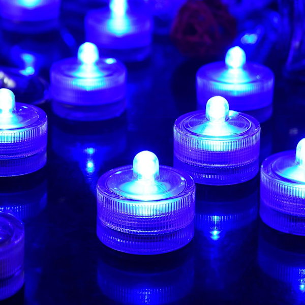 Blå 24 stk Vanntette Runde Mini LED Te Lys Lys J