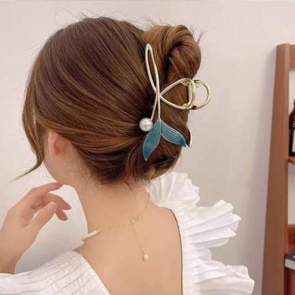 Korean universal sweet big claw hair clip, simple hollow mermaid shark clip female hair accessories F