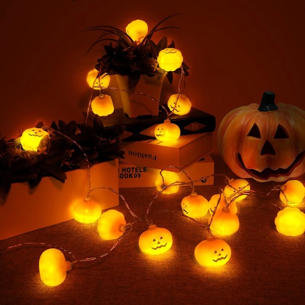 Halloween-kurpitsalyhtyvalot, 3M 20 LED-oranssi kurpitsavalo 2 valaistustilalla - IP65-vesitiivis