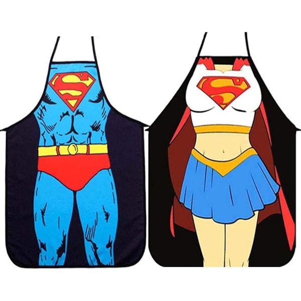 2 sæt køkkenforklæder - Superman version til mænd og kvinder, parforklæder