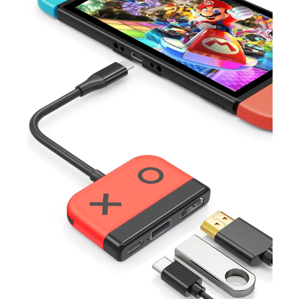 USB Type C til HDMI-adapter til Switch 3 i 1 USB -C Hub med USB