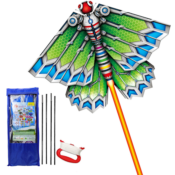 Drake för barn 8-12 år, stor drake för pojkar vuxna lätt att flyga & montera, stranddrakar med 100 meter drake snöre Mechanical butterfly