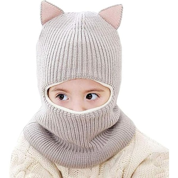 Barnelue, skjerf og kappe, vintervarm lue, babystrikket pompom, småbarns balaklava, halsvarmer F