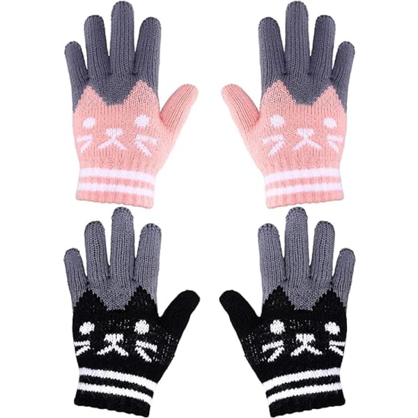 2 par vinterstrikkede handsker Søde helfinger kattevanter til børn
