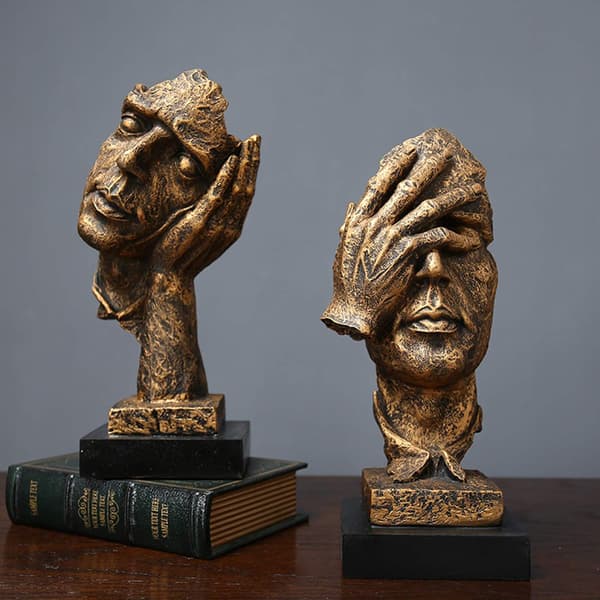 Tenkerstatue, Moderne statue Stillhet er gull, Bronse skulptur D