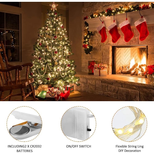10 Pak Led Fe Stringlys - 2m 20 LED'er Batteridrevet Kobbertråd Vandafvisende Stringlys f