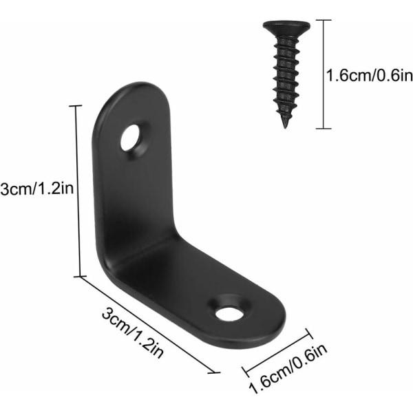 Svarta L-formade metallfästen med skruvar för trä-möbler, skåp, 20 stycken 30*30*1 D