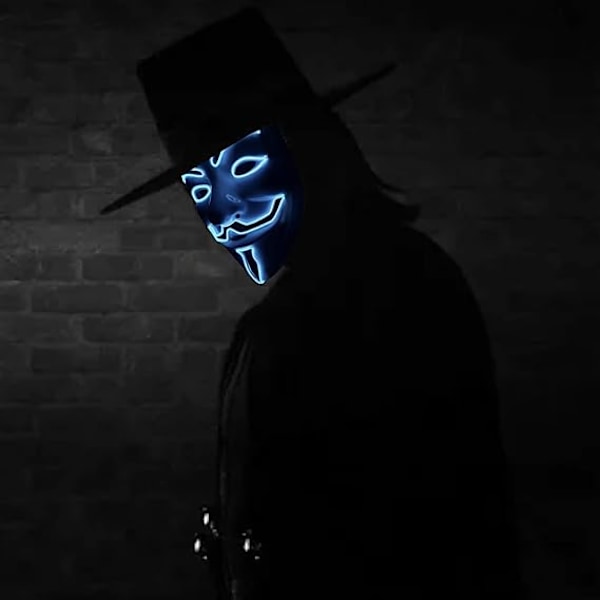 Sininen LED-naamio V Vendetta -naamio EL-johto valaisee Halloween-asuun Cosplay-juhliin