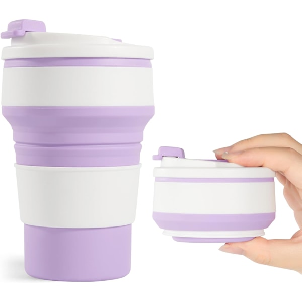 500ml Vikbar Mugg för Resor, Vikbar Silikon Resemugg för Varma och Kalla Drycker, Lila