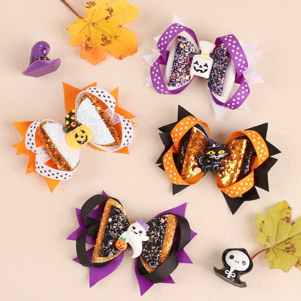 4 stk Halloween hårklips for barn, festlig sløyfehodeplagg