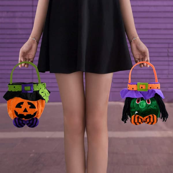Spøgelse - Diameter 16 cm højde 25 cm (med hånd) Halloween græskar slikpose med sort hat，Hall