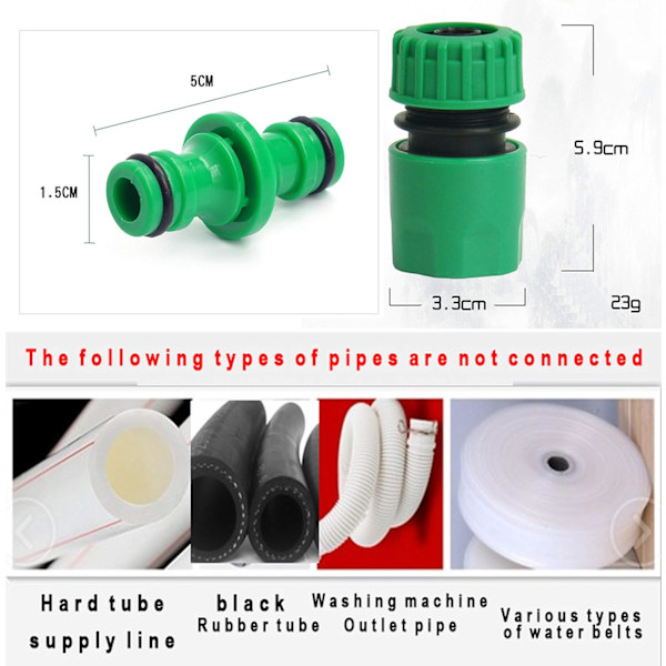 6 stk dobbel hann-slangekoblinger og 12 stk hurtigkoblinger for slangekoblinger Plastkrantilkobling